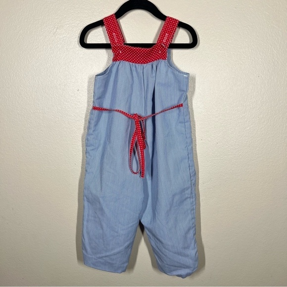 Vintage Carters Girls Toddler Stripe Floral Embroidery Overalls Size 2T - Picture 7 of 10